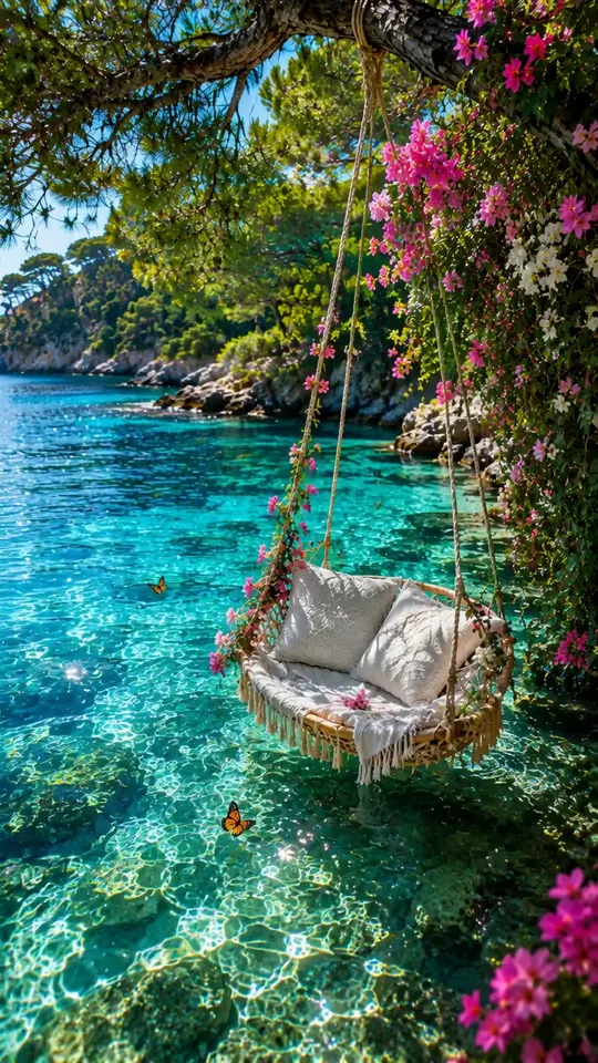 Turquoise seaside swing