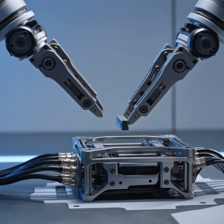 Mechanical product detail with controlled lighting and motion